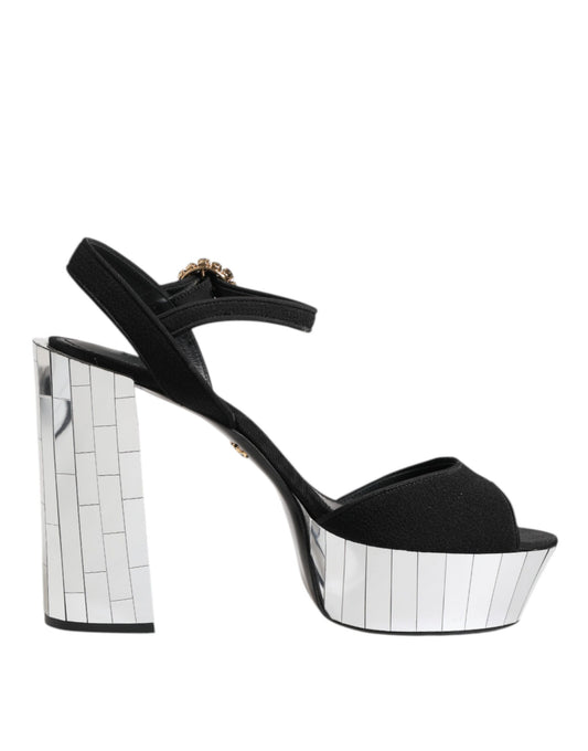 Dolce & Gabbana Black Crystal Ankle Strap Keira Sandal Shoes