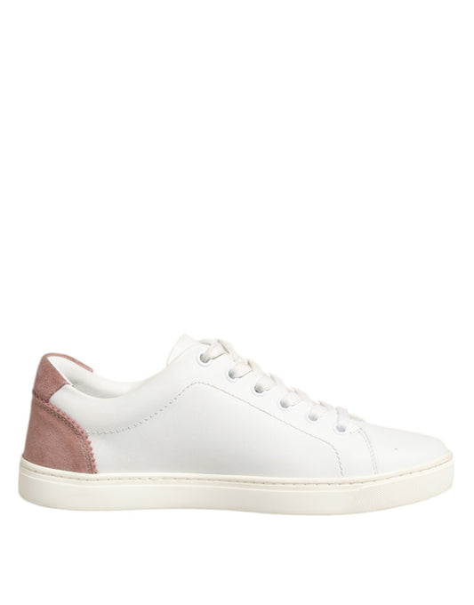 Dolce & Gabbana White Pink Leather Low Top Sneakers Shoes