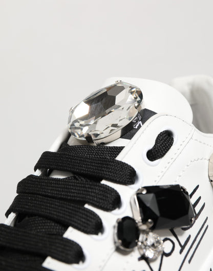 Dolce & Gabbana White Portofino Crystal Sneakers  Shoes