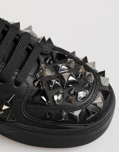 Dolce & Gabbana Black Leather Studded Low Top Sneakers Shoes