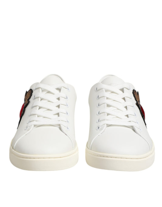 Dolce & Gabbana White Leather Sacred Heart Patch Sneakers Shoes