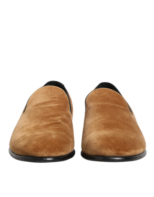 Dolce & Gabbana Brown Suede Slip On Men Loafers Formal Shoes