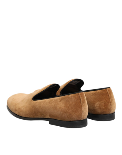 Dolce & Gabbana Brown Suede Slip On Men Loafers Formal Shoes