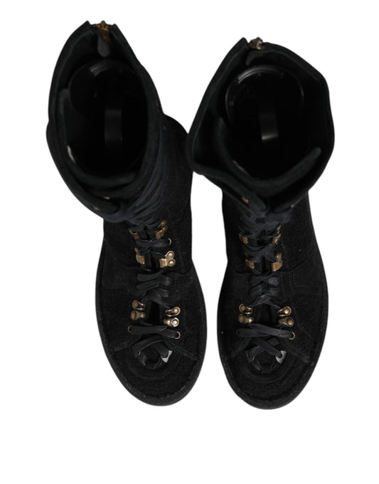 Dolce & Gabbana Black Alpaca Wool Suede Mid Calf Boots Shoes