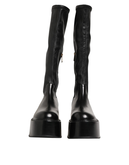 Dolce & Gabbana Black Logo Plaque Over The Calf Boots Shoes