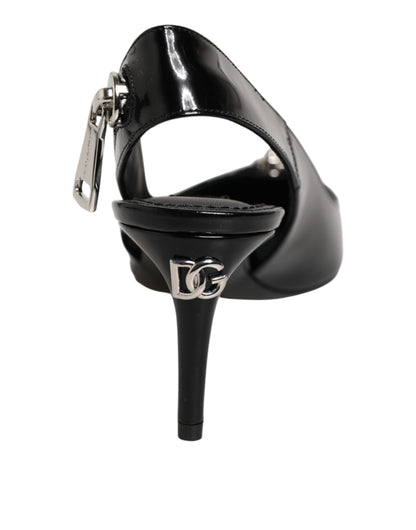 Dolce & Gabbana Black Zipper Leather Heels Slingbacks Shoes