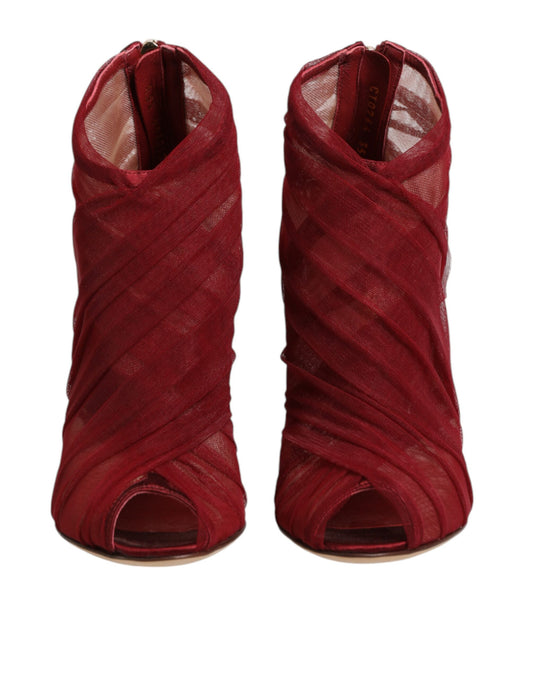 Dolce & Gabbana Red Tulle Ankle Boots Stiletto Heels Shoes