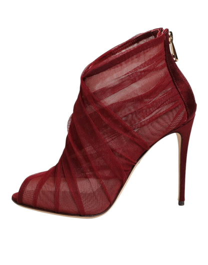 Dolce & Gabbana Red Tulle Ankle Boots Stiletto Heels Shoes