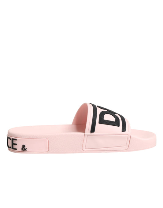 Dolce & Gabbana Pink Rubber Slides Sandals Beachwear Shoes