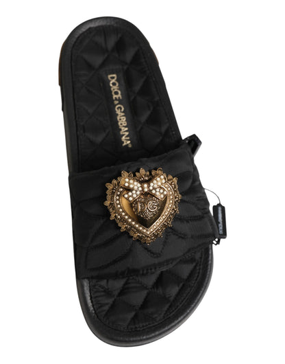 Dolce & Gabbana Black Devotion Matelassé Leather Slides Shoes