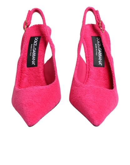 Dolce & Gabbana Pink Terry Cloth High Heels Slingback Shoes
