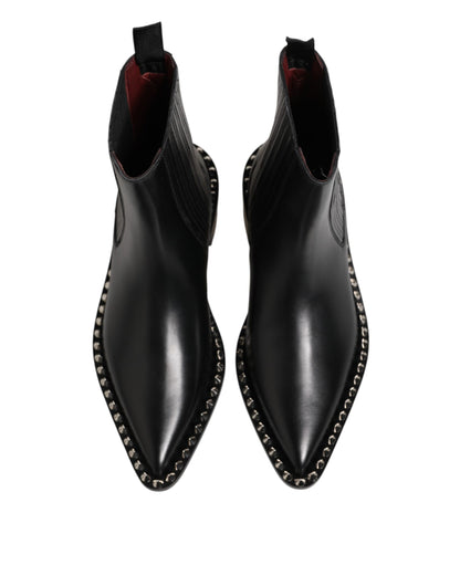Dolce & Gabbana Black Studded Chelsea Short Ankle Boots Shoes