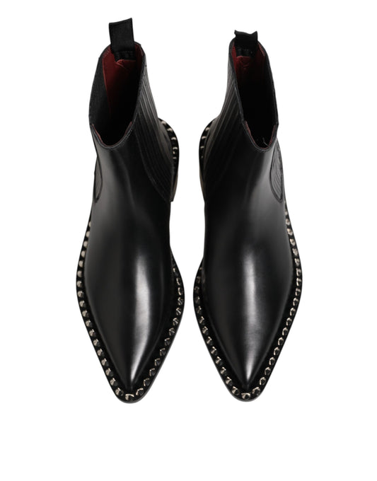 Dolce & Gabbana Black Studded Chelsea Short Ankle Boots Shoes