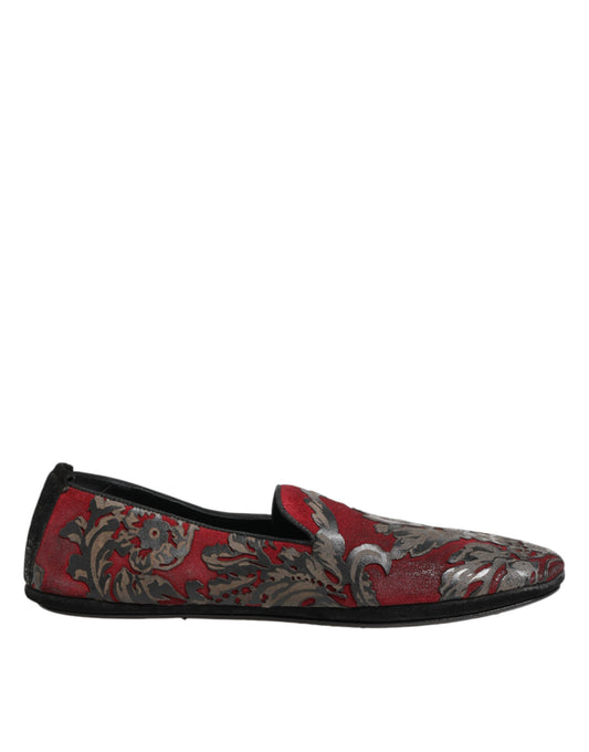 Dolce & Gabbana Bordeaux Jacquard Leather Slip On Loafer Shoes