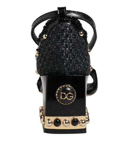 Dolce & Gabbana Black Studded Ankle Strap Sandals Shoes