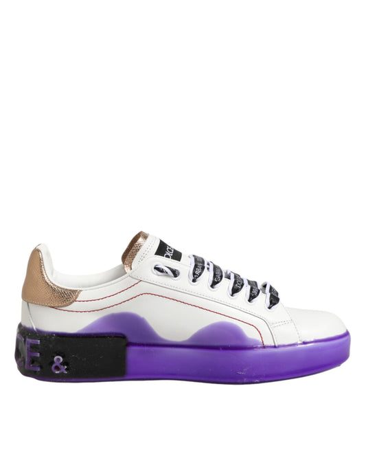 Dolce & Gabbana White Purple Leather Low Top Sneaker Shoes