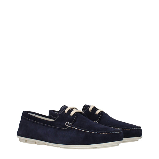 Prada Blue Leather Slip-On Loafers