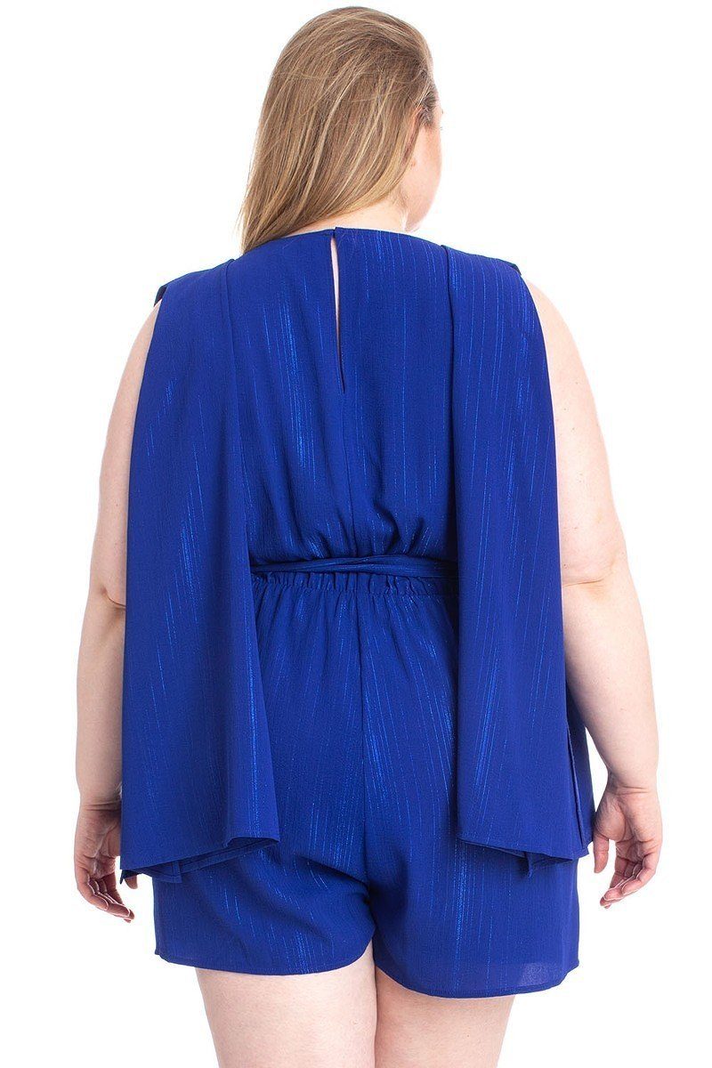 Shimmer Fabric Draped Open Sleeve Romper