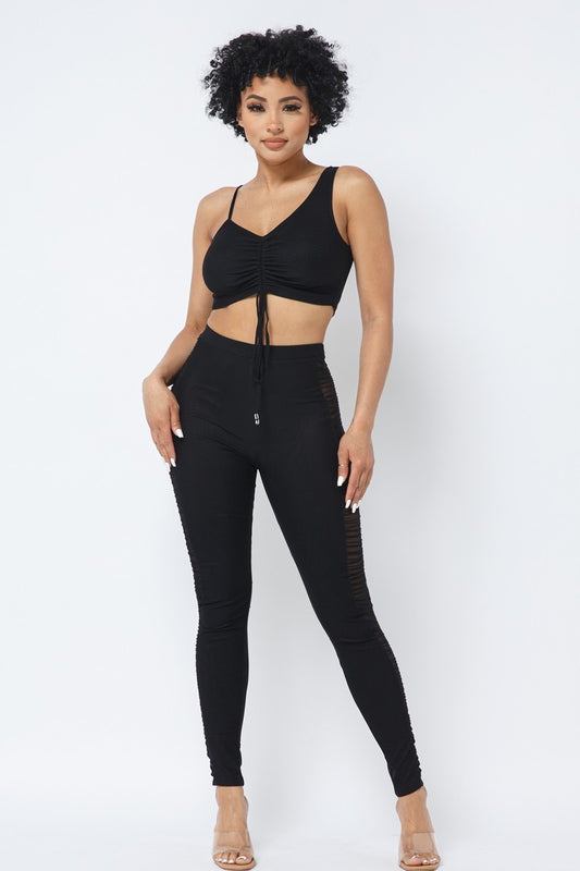 Adjustable Asymmetrical Straps Crop Top and Mesh Leggings