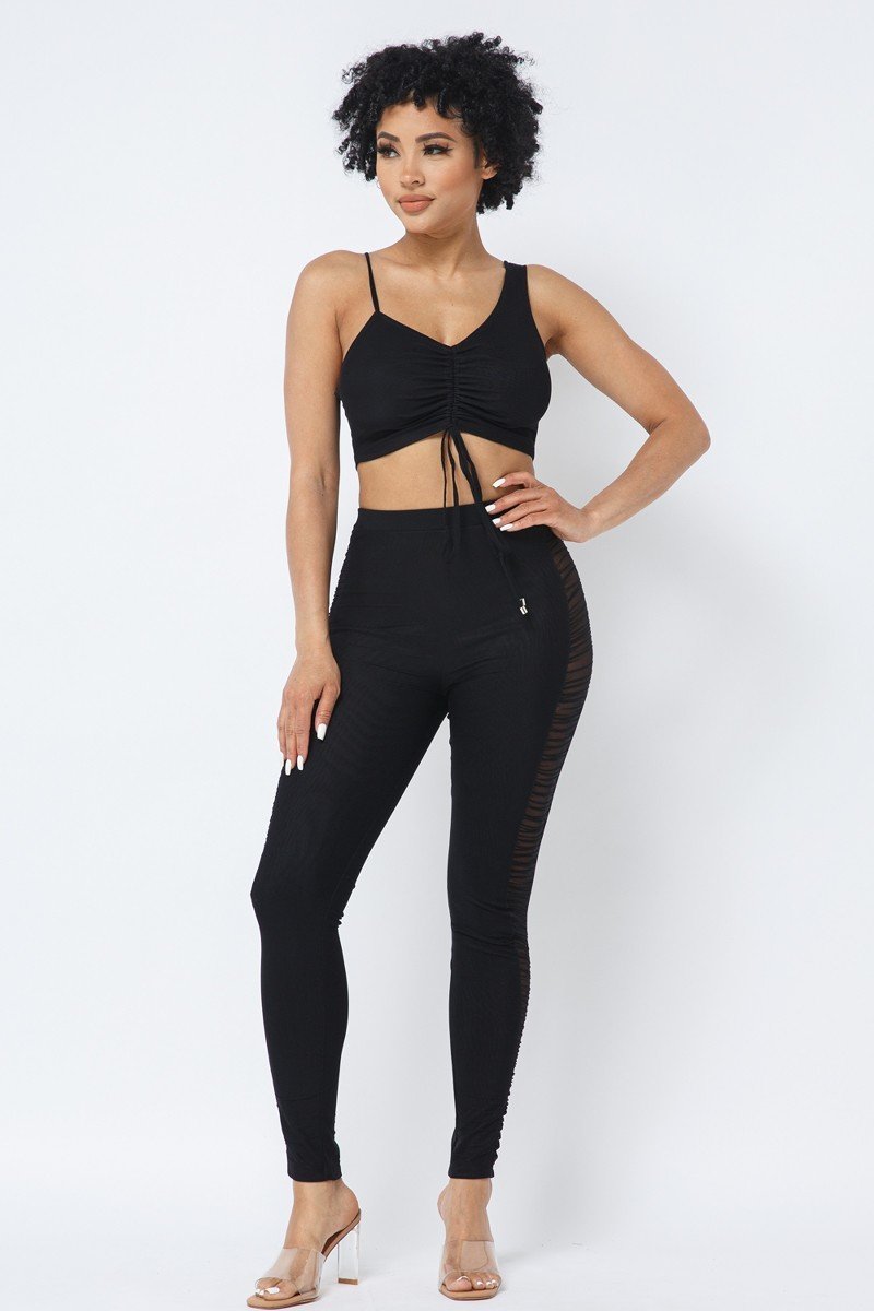 Adjustable Asymmetrical Straps Crop Top and Mesh Leggings