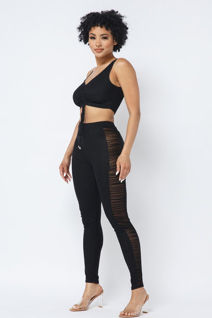 Adjustable Asymmetrical Straps Crop Top and Mesh Leggings