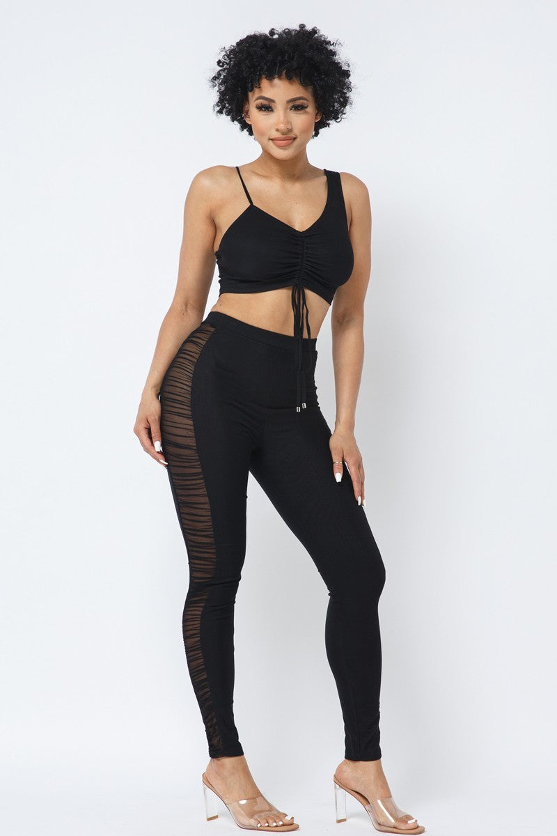 Adjustable Asymmetrical Straps Crop Top and Mesh Leggings