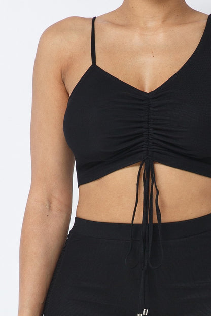 Adjustable Asymmetrical Straps Crop Top and Mesh Leggings