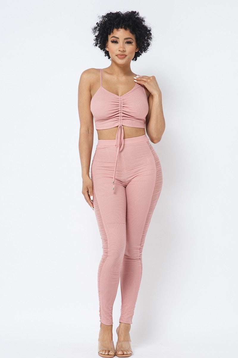 Adjustable Asymmetrical Straps Crop Top and Mesh Leggings