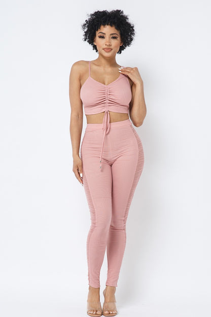 Adjustable Asymmetrical Straps Crop Top and Mesh Leggings