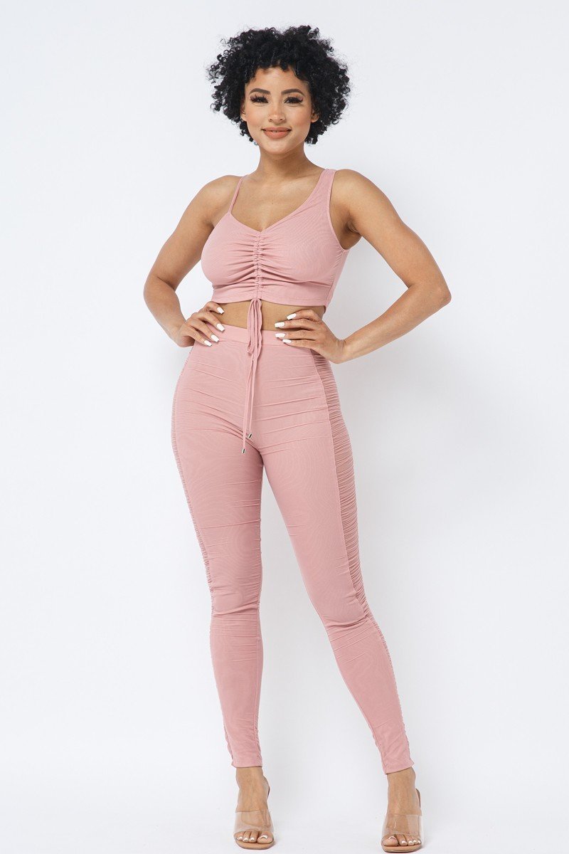 Adjustable Asymmetrical Straps Crop Top and Mesh Leggings