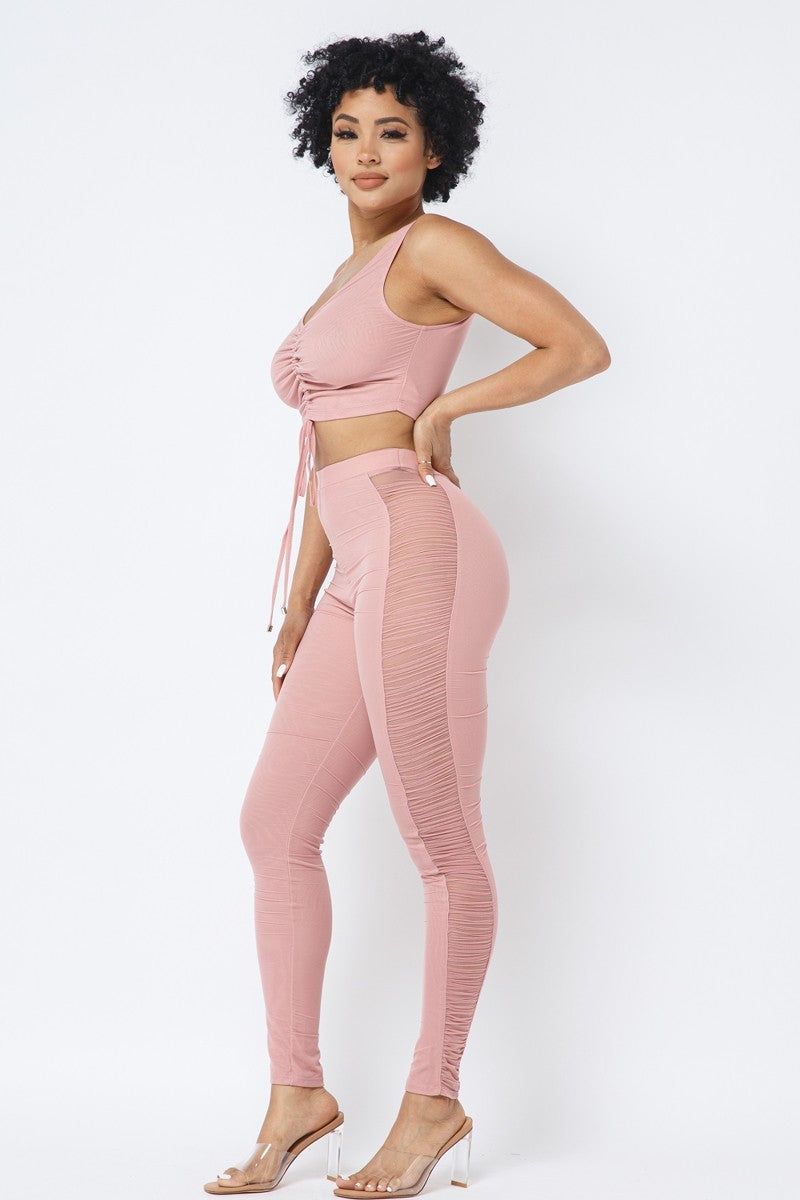 Adjustable Asymmetrical Straps Crop Top and Mesh Leggings