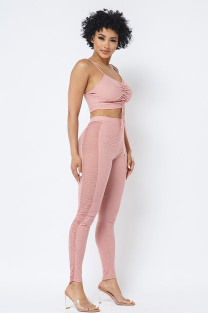 Adjustable Asymmetrical Straps Crop Top and Mesh Leggings