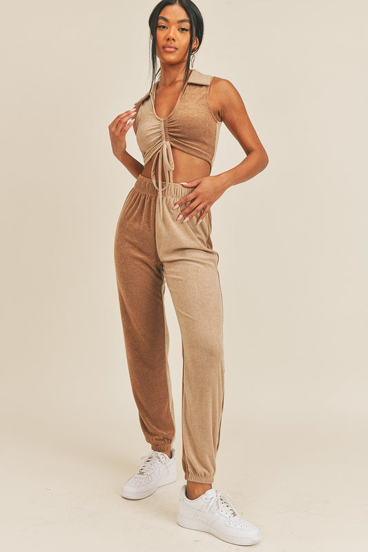 Two-tone Color Pants Set