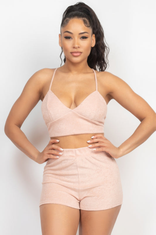 Terry Bralette Top & Mini Shorts Set