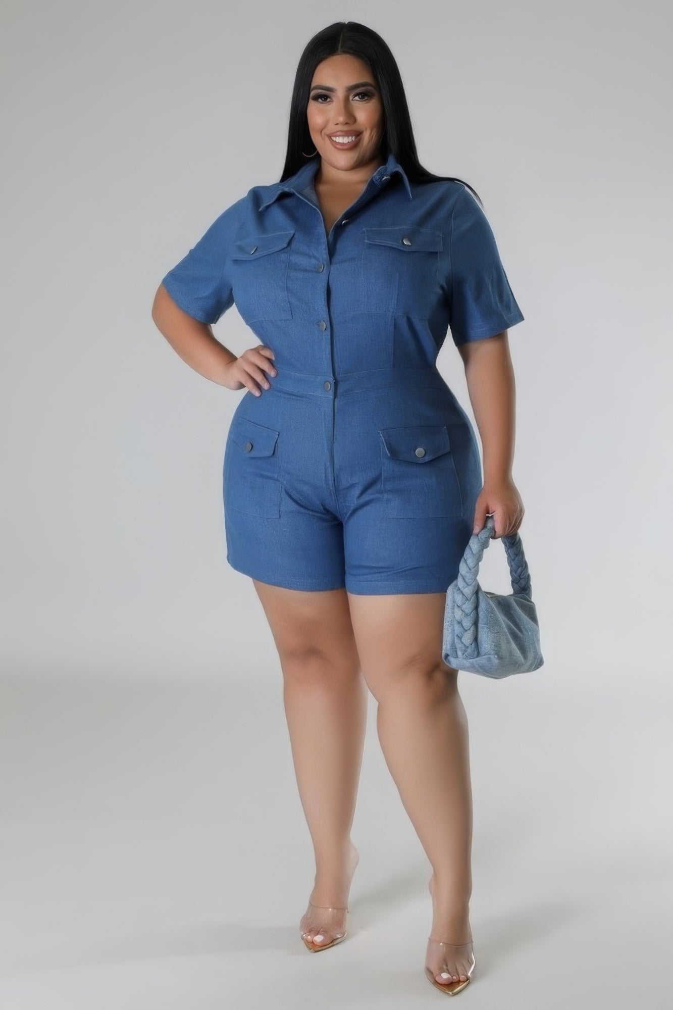 Faux Denim Romper