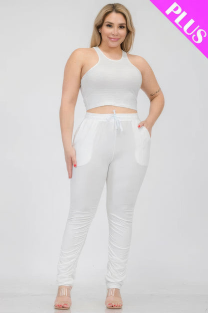 Crop Tank Top & Ruched Pants Set