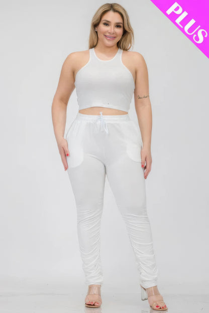 Crop Tank Top & Ruched Pants Set