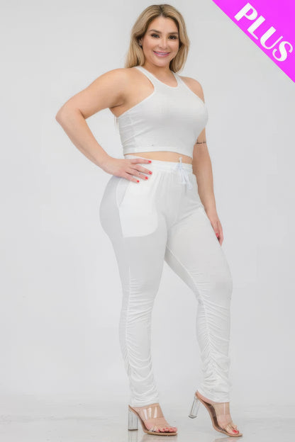 Crop Tank Top & Ruched Pants Set