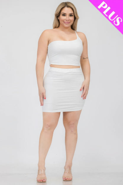 One Shoulder Ruched Crop Top & Mini Skirt Set