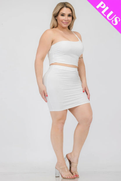 One Shoulder Ruched Crop Top & Mini Skirt Set