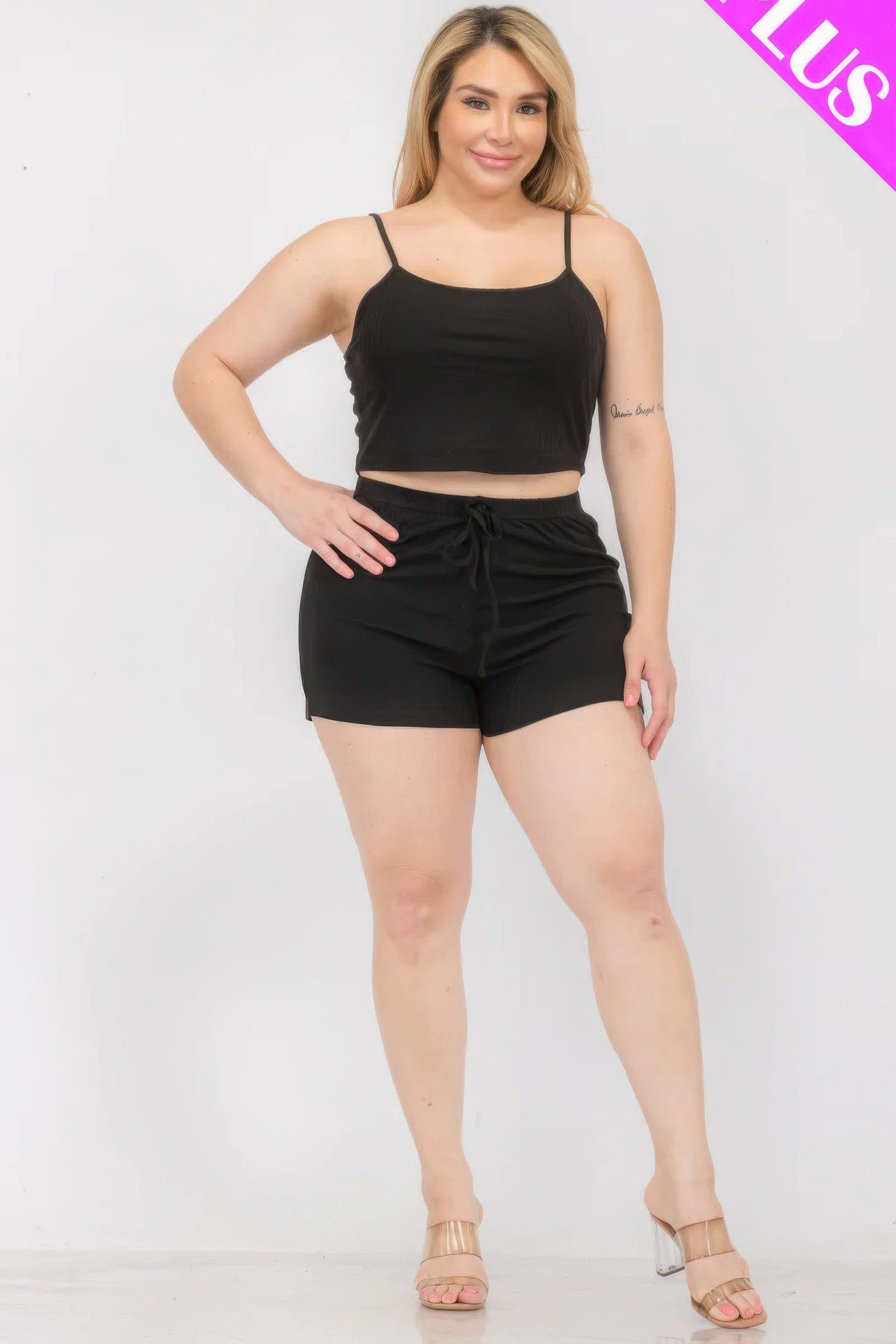 Solid Ribbed Cami Top And Shorts Set