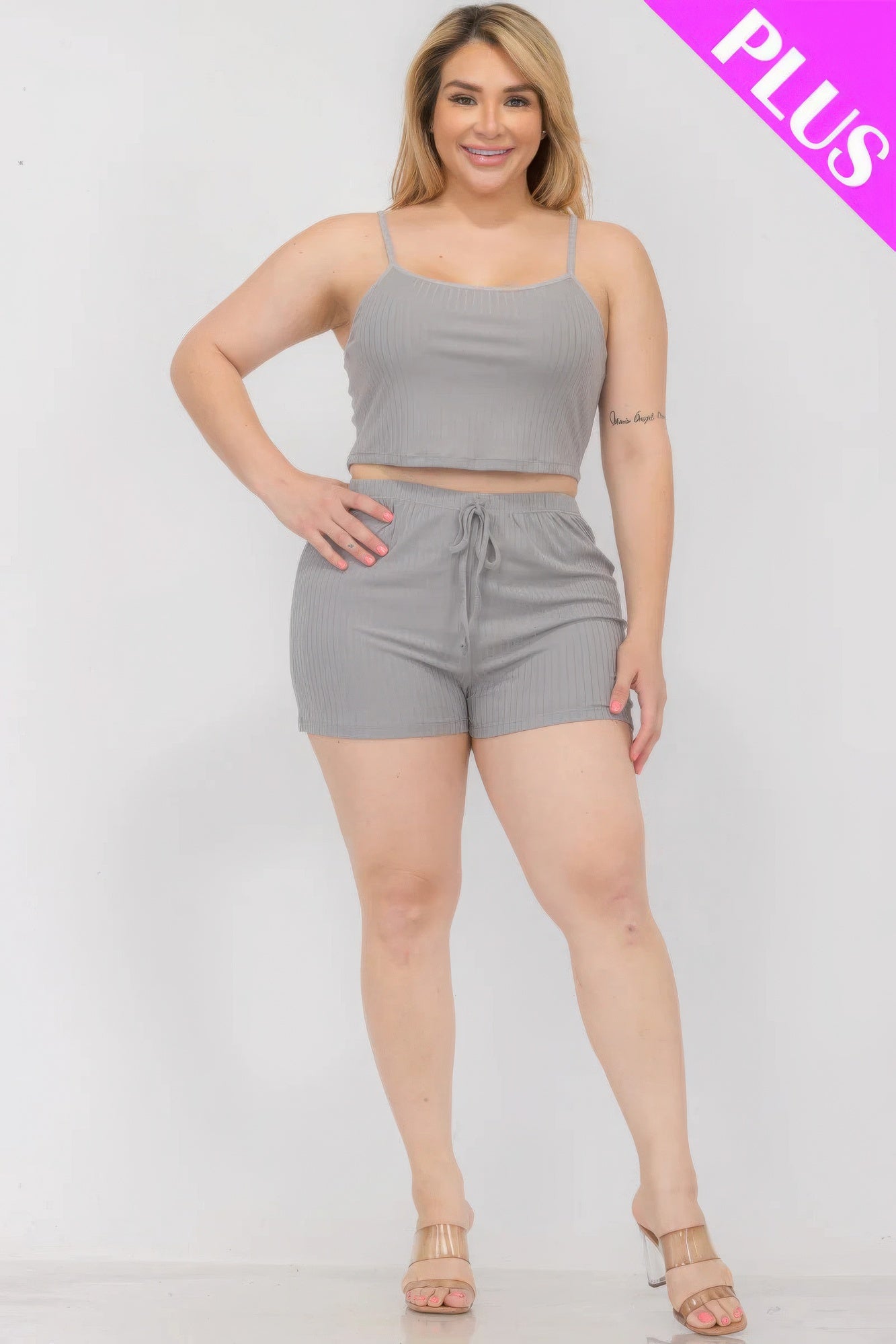 Solid Ribbed Cami Top And Shorts Set