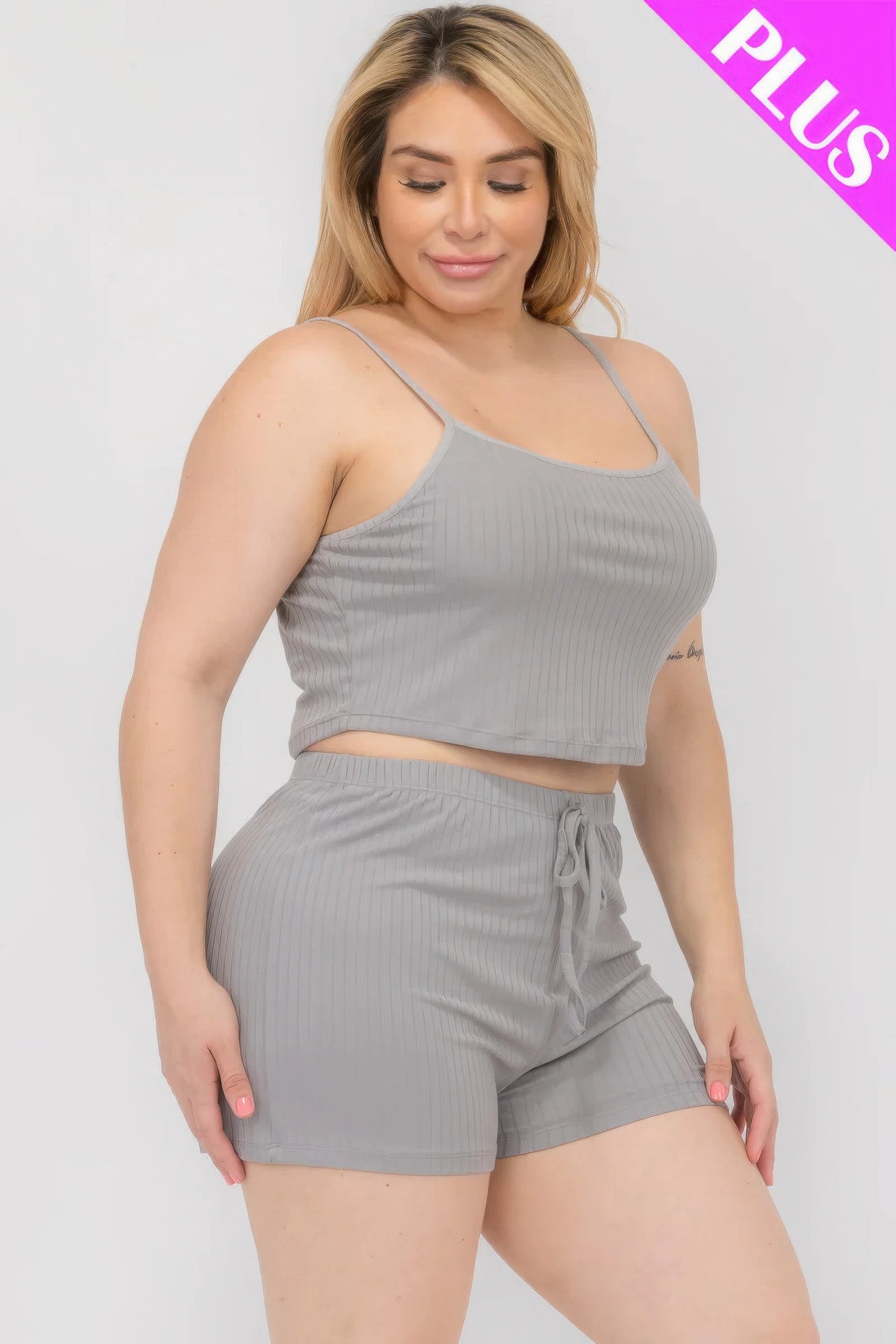 Solid Ribbed Cami Top And Shorts Set