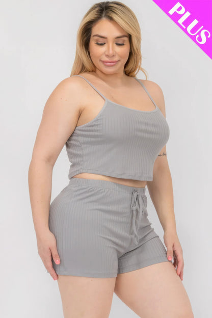 Solid Ribbed Cami Top And Shorts Set