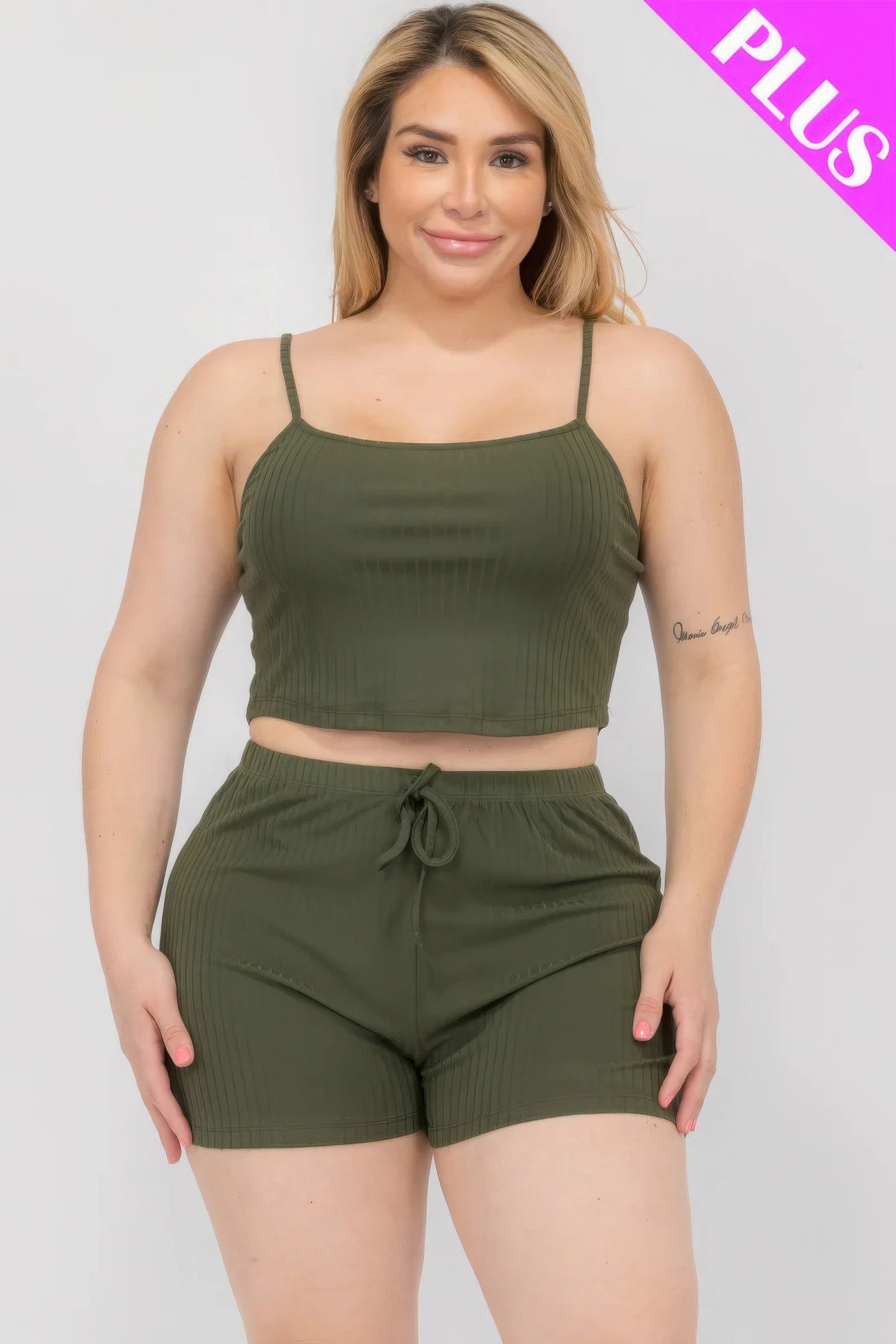 Solid Ribbed Cami Top And Shorts Set