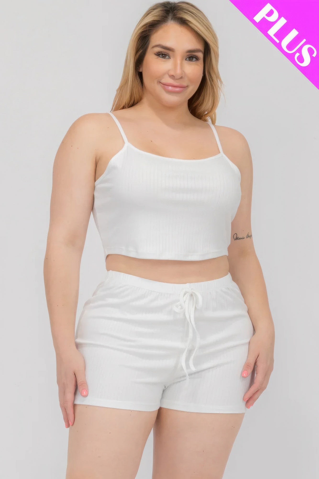 Solid Ribbed Cami Top And Shorts Set