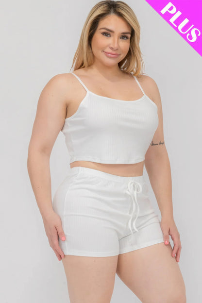 Solid Ribbed Cami Top And Shorts Set