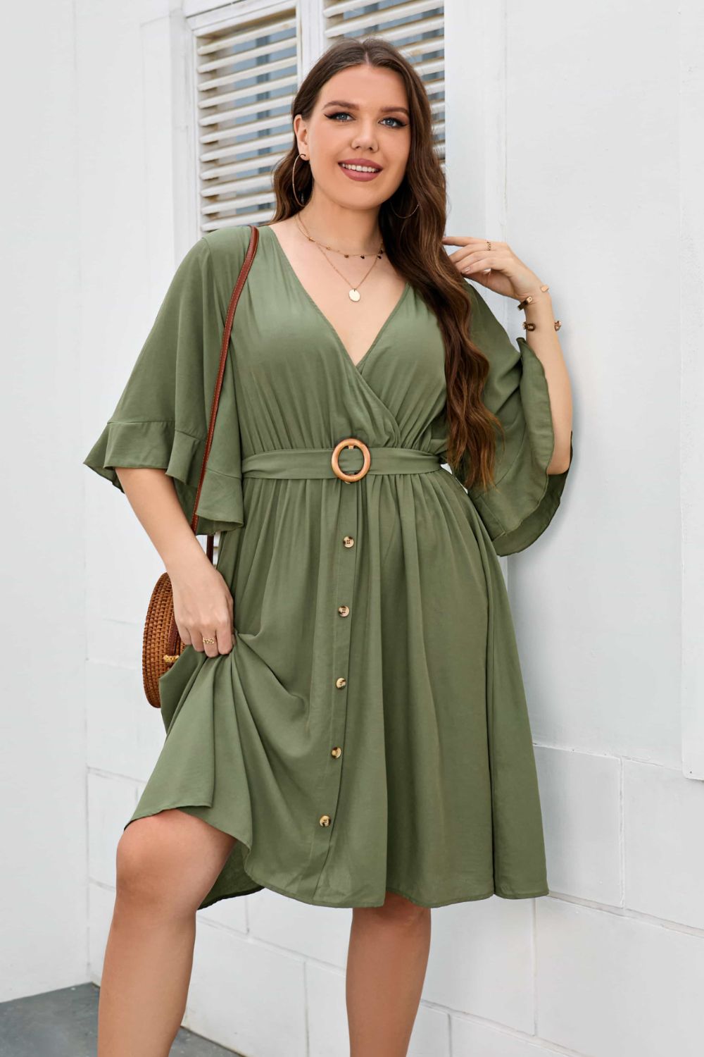 Surplice Neck Half Sleeve Dress