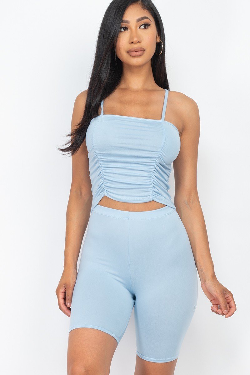 Camisole Ruched Sleeveless Top & Biker Shorts Set - Cabin 6 Productions