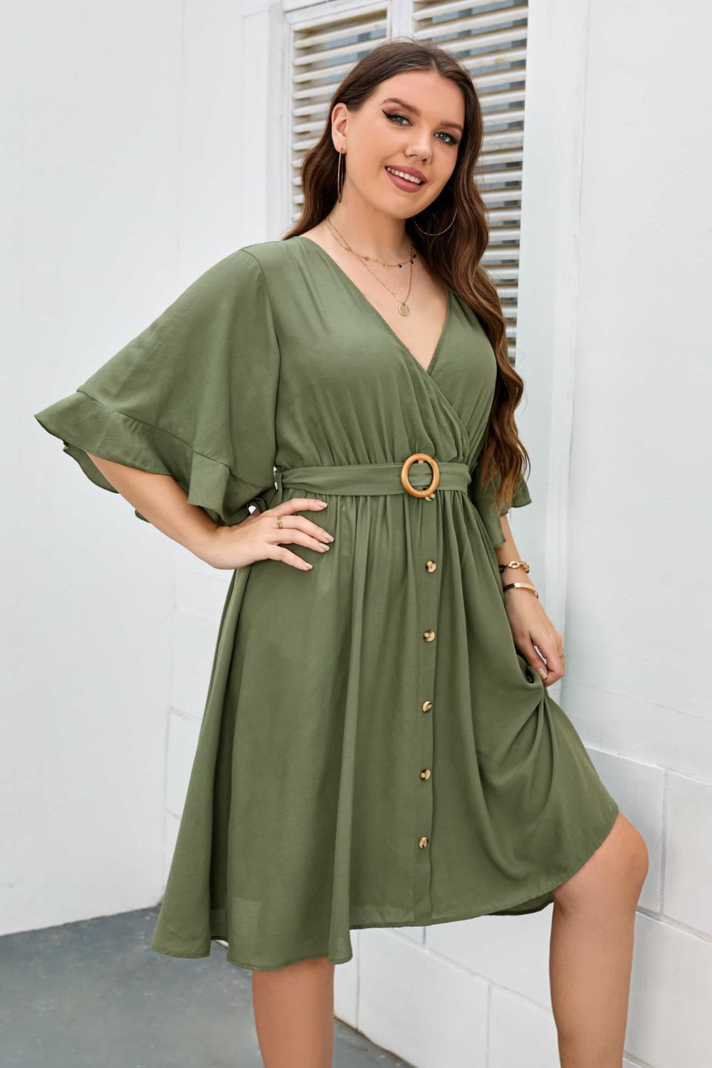 Surplice Neck Half Sleeve Dress